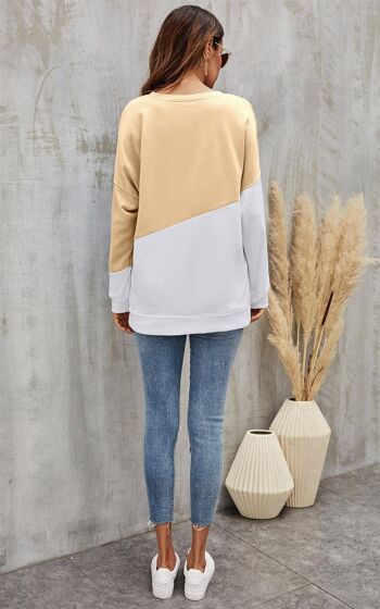 Haut beige et blanc Block Color 3