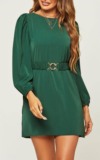 Mini robe ceinturée Bardot à manches longues en vert 3