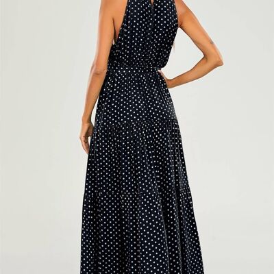 Black Halter Neck White Polka Dot Midi Layer Dress