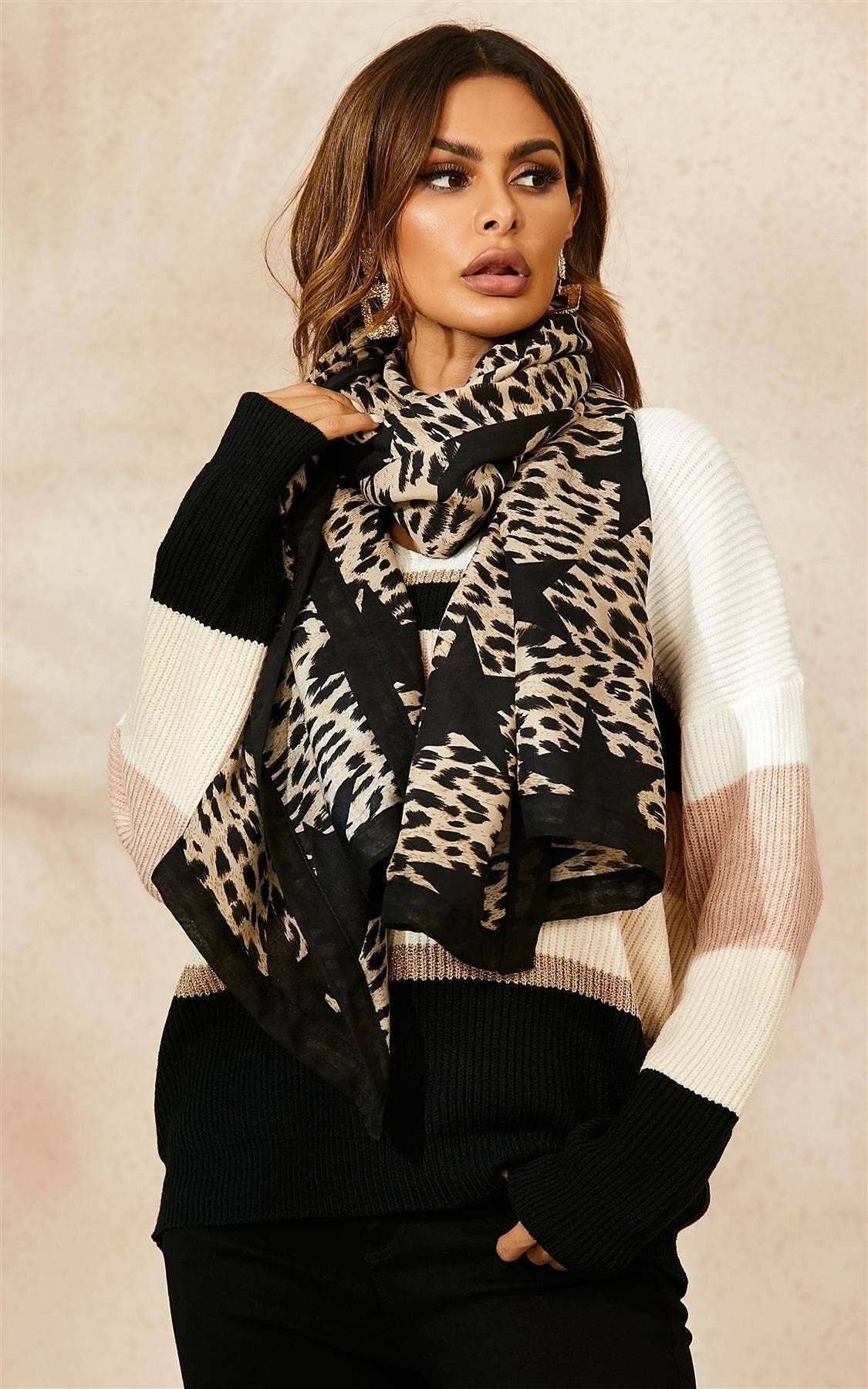 Buy wholesale Black Leopard & Star Print Scarf