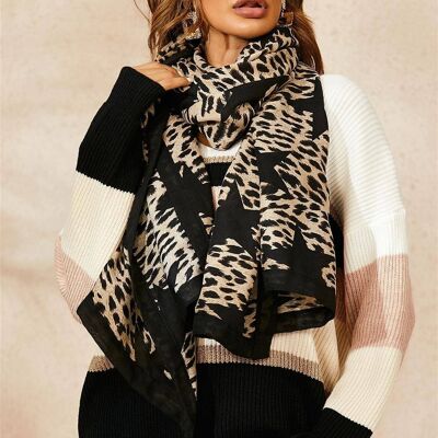 Black Leopard & Star Print Scarf