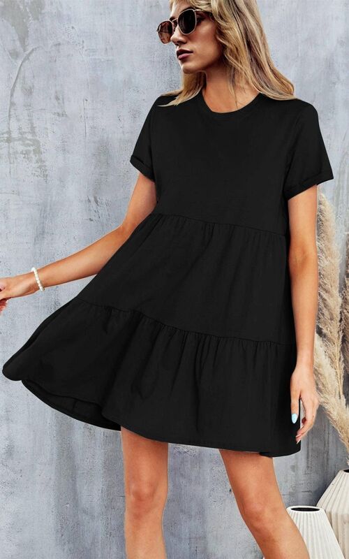 Black Tiered Mini Smock Tshirt Dress