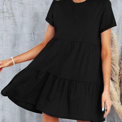 Schwarzes abgestuftes Mini-Smock-T-Shirt-Kleid