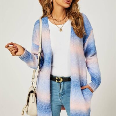 Cardigan midi arcobaleno blu e rosa