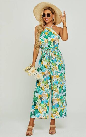 Boho Flora Print Halter Neck Jumpsuit Vert 2