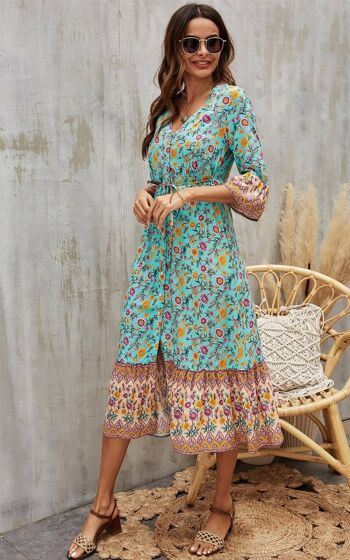 Robe d'été mi-longue à fleurs Boho en vert menthe 3