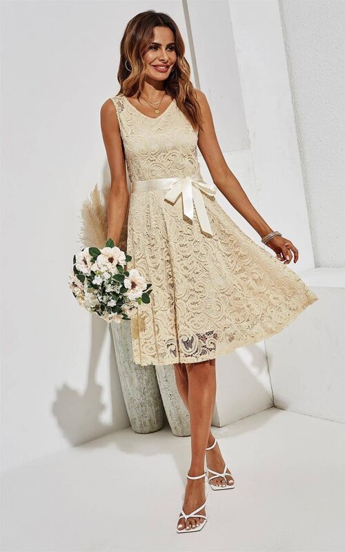Bridesmaids Wedding Lace Dress In Champagne