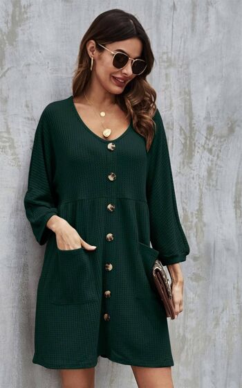 Minirobe boutonnée sur le devant en vert foncé 2