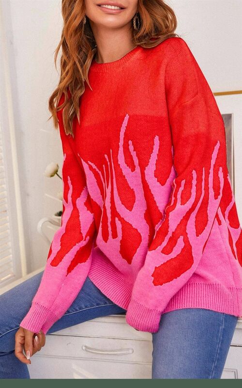 Chic Style Fire Pattern Jumper Top In Pink