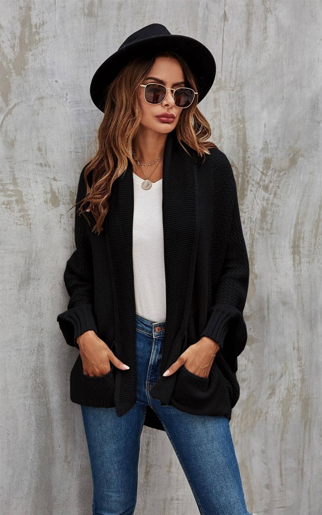 Black chunky oversized cardigan hotsell