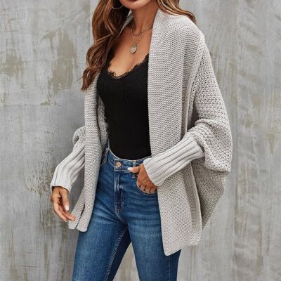 Chunky Pleat Oversized Cardigan In Grey