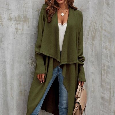 Chunky Pleat Oversized Cardigan In Olive Green