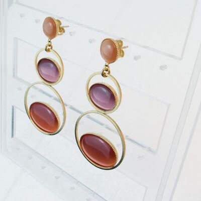 Ear studs, gold-plated, color mix in orange