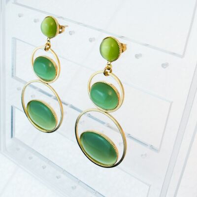 Ear studs, gold-plated, color mix in light green