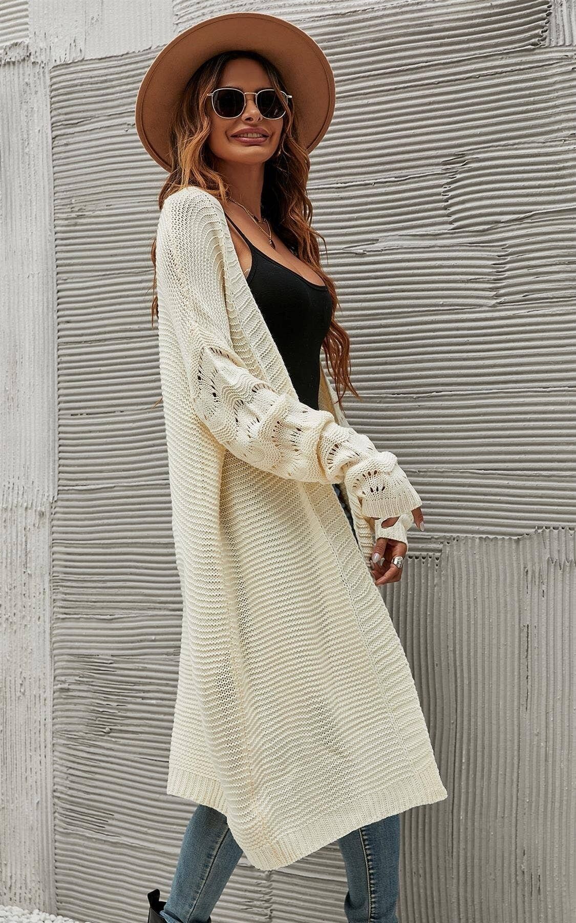 Top cardigan con maniche all'uncinetto in beige