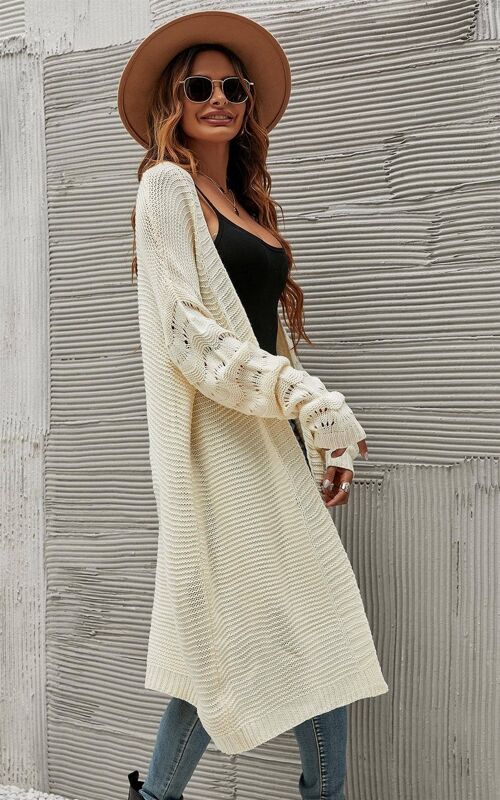 Crocheted Style Sleeves Cardigan Top In Beige