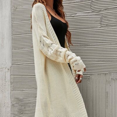 Crocheted Style Sleeves Cardigan Top In Beige