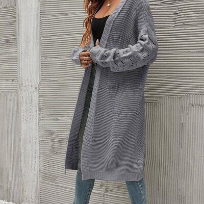 Crocheted Style Sleeves Cardigan Top In Grey