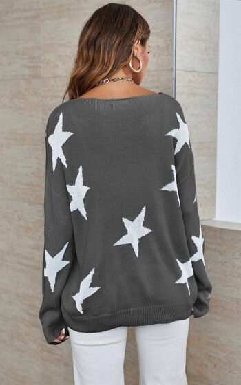 Joli pull blanc à motif d'étoiles en gris 3