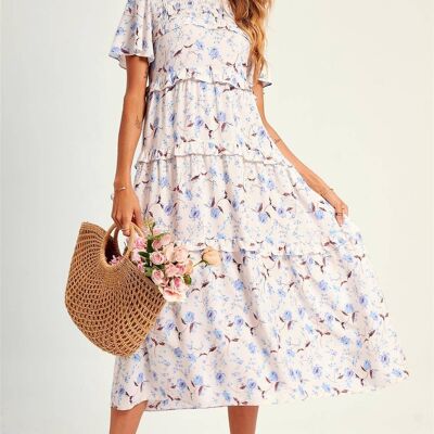 Abito Boho grembiule con stampa floreale e dettaglio arricciato sul retro