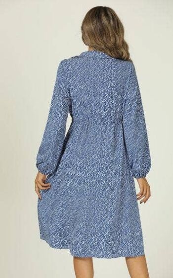 Robe mi-longue à imprimé floralPetite chemise à imprimé feuille Robe mi-longue avec ceinture nouée en bleu 4