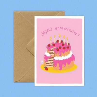 Carte postale rose layer cake "joyeux anniversaire" A6