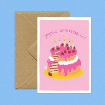 Carte postale rose layer cake "joyeux anniversaire" A6 1
