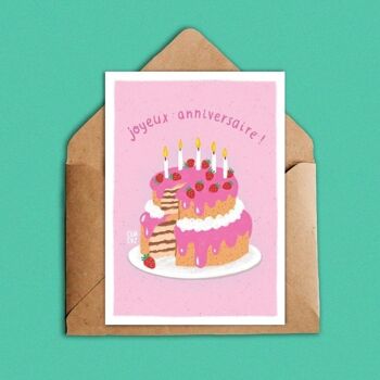 Carte postale rose layer cake "joyeux anniversaire" A6 2