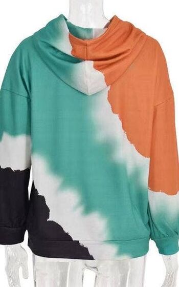 Haut à capuche vert et blanc et noir et orange pastel à imprimé tie-dye 2