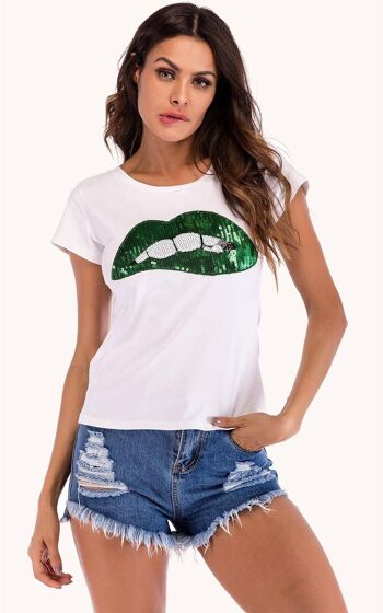 Green Lip - T-shirt décontracté de style simple en blanc 3