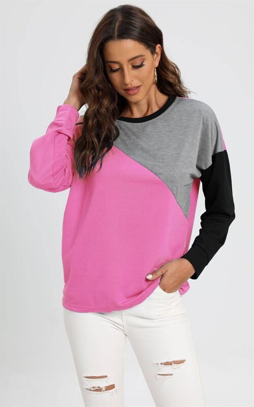 Grey Black Colour Block Oversized Top In Fuchsia Pink