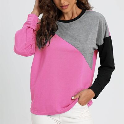 Top oversize gris noir color block en rose fuchsia