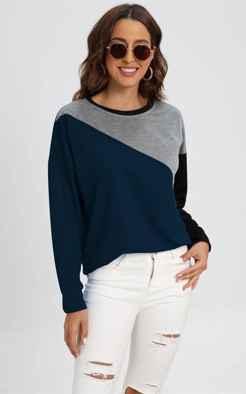 Grey Black Colour Block Oversized Top In Navy