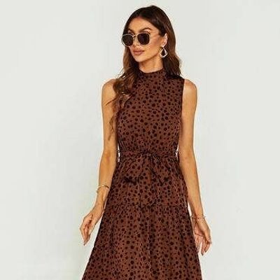 Neckholder-Maxi-Layer-Kleid mit braunem und schwarzem Leopardenmuster