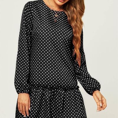 Hem Frill Detail Smock Dress In Black Polka Dot