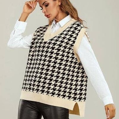 Heritage Knit Vest In Cream & Black