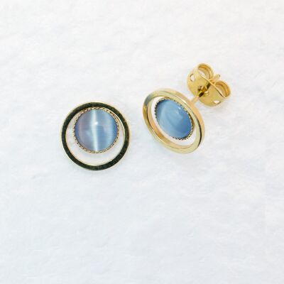 Ear studs, gold-plated, blue-gray (235.1)