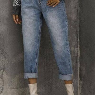 High Waist Mom Loose-fit Ankle Jeans