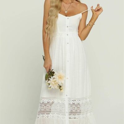 Lace Trim Detail Strappy Maxi Dress In White