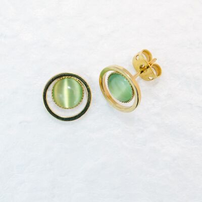 Clous d'oreilles, plaqué or, vert clair (235.6)