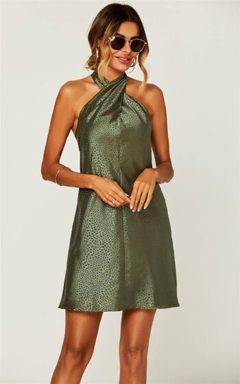 Mini-robe dos nu à imprimé léopard et dos nu en vert olive 2
