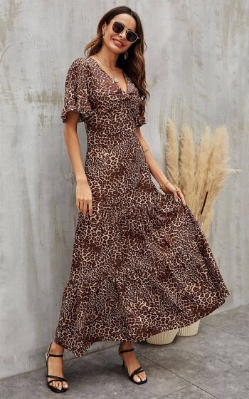 Robe imprimée léopard en marron 1