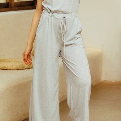 Light Grey Loose Jumpsuit With Short Sleeve