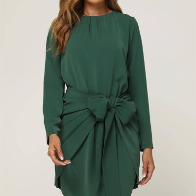 Mini-robe à manches longues et nœud sur le devant en vert