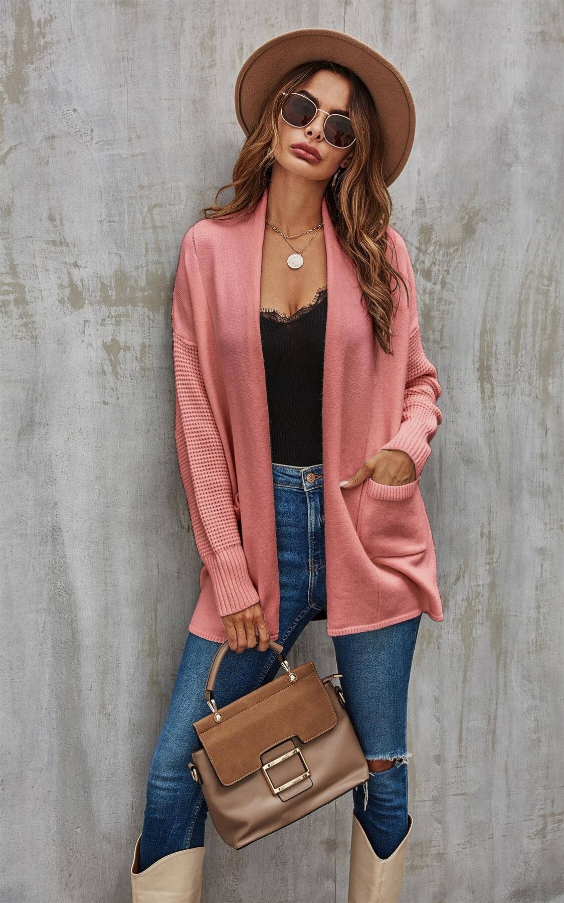 Cardigan medio in rosa cipria