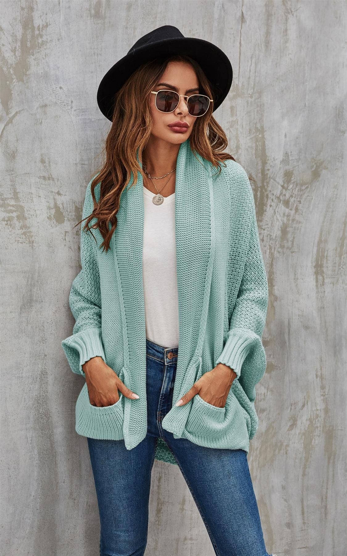 Cardigan oversize con pieghe grosse verde menta