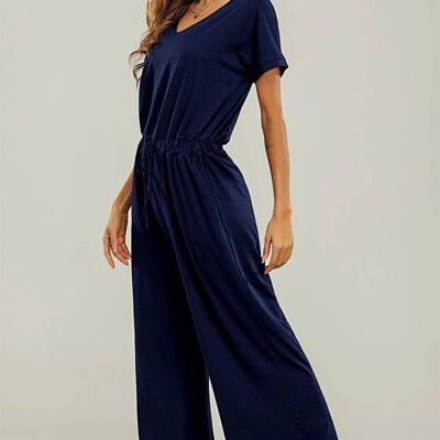 Navy Loose Jumpsuit With Short Sleeve
