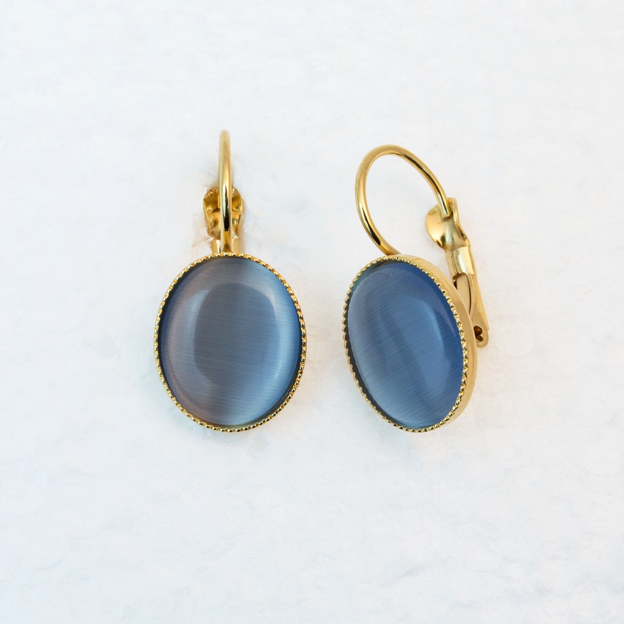 Orecchini, placcati in oro, grigio-blu (320.1)