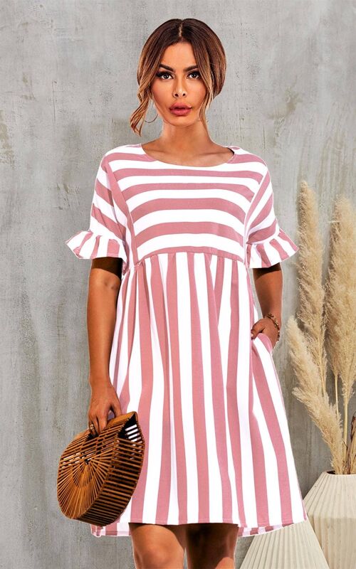 Pink Striped Smock Dress In White