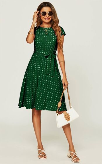 Robe mi-longue plissée sans manches à pois en vert 2